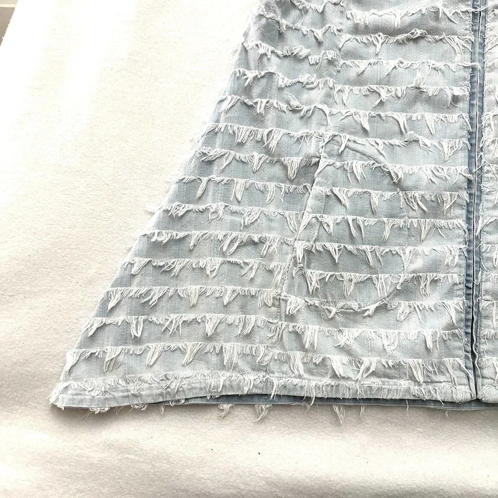 For Cynthia Medium M Denim Fringe Zip Front Vest Eyelash Shag Boho Western Funky